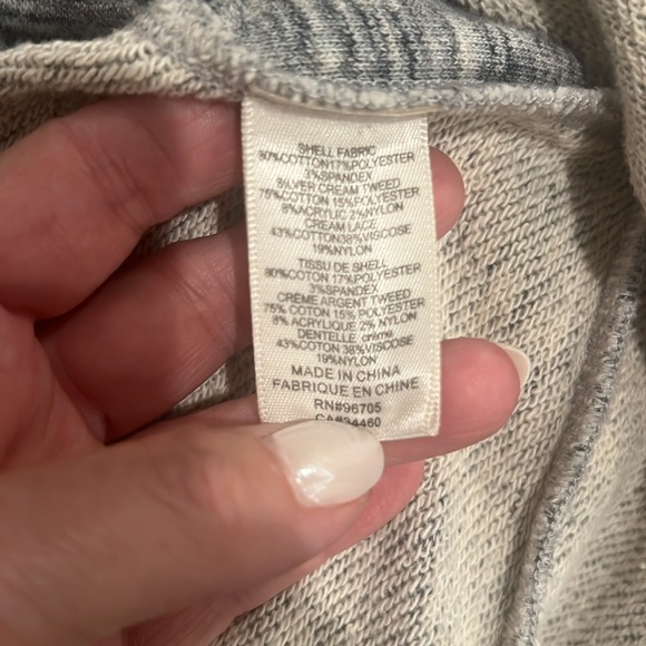 Rebecca Taylor sweatshirt. Large. Gray and white with silver metallic and lace. - Picture 7 of 8